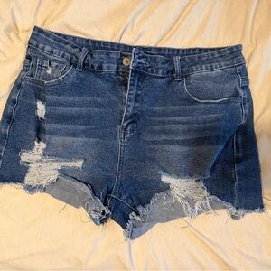 Women's Dark Blue Distressed Denim Shorts (read description)